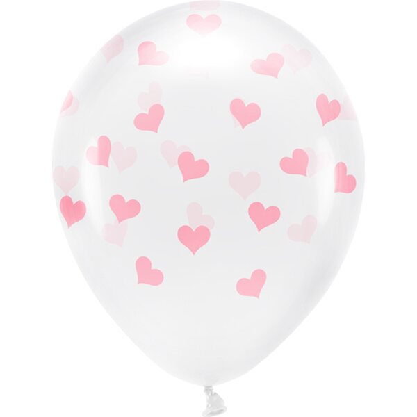 Eco Balloons 33 cm, Hearts, Crystal Clear: 1pkt/6pc.