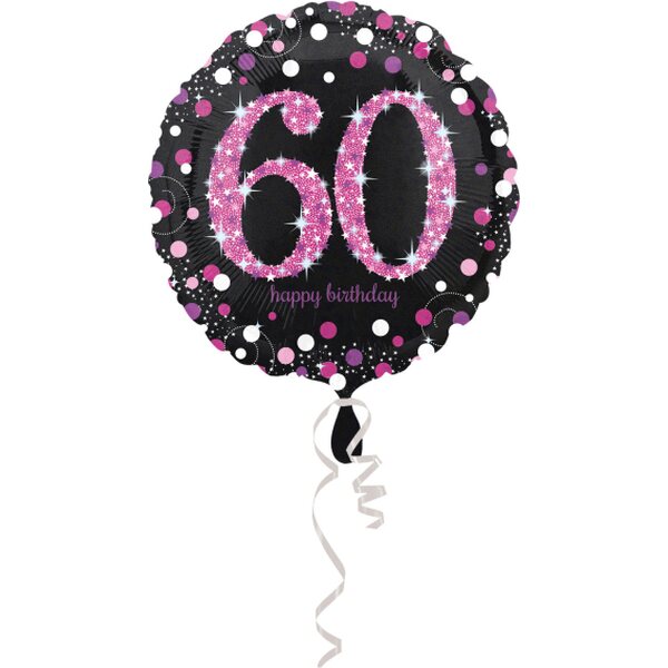 Happy Birthday 60 pinkki tavallinen foliopallo 43 cm