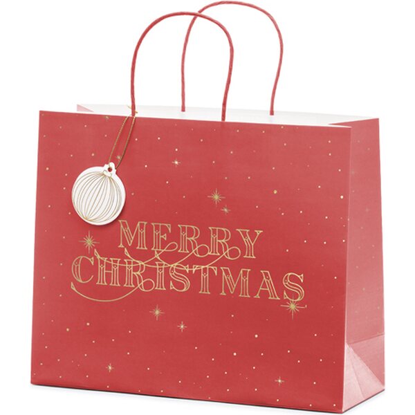 Gift bag Merry Christmas, deep red, 32.5x26.5x11.5cm