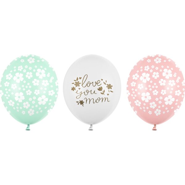 Balloons 30  cm, Love you mom, mix: 1pkt/50pc.