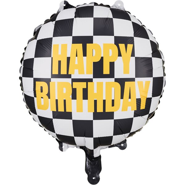 Foil balloon Checkered flag Happy Birthday, 45 cm, mix