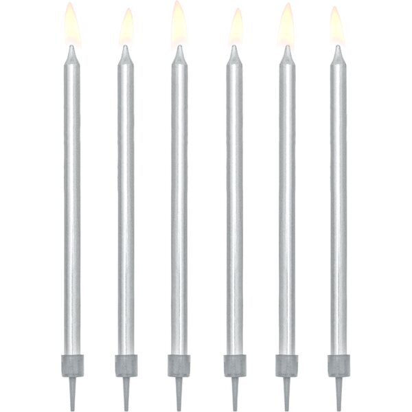 Birthday candles, plain, silver, 12.5cm  1pkt/12pc.