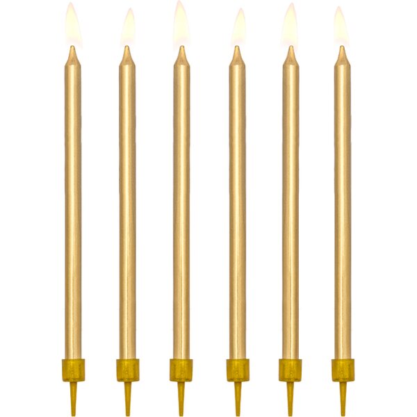 Birthday candles, plain, gold, 12.5cm  1pkt/12pc.
