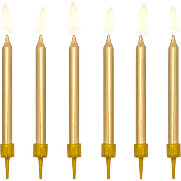 Birthday candles, plain, gold, 6cm  1pkt/6pc.