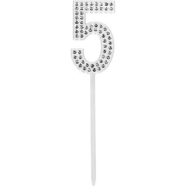 Pc. Diamond cake topper '5' (2.5 x 10.5 cm)