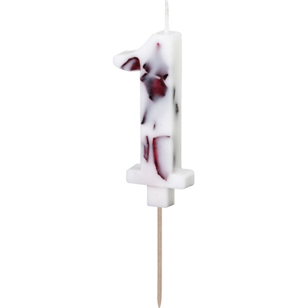 Birthday Candle Number '1', White with Flower Petals, 8 cm