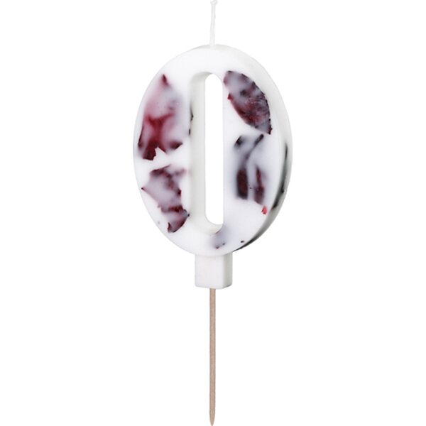 Birthday Candle Number '0', White with Flower Petals, 8 cm