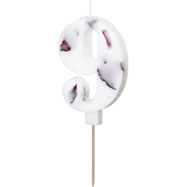 Birthday Candle Number '9', White with Flower Petals, 8 cm