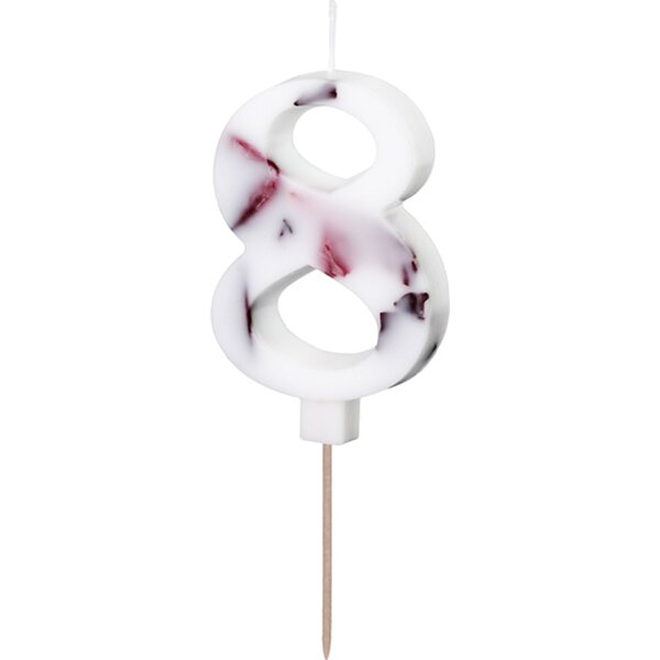 Birthday Candle Number '8', White with Flower Petals, 8 cm