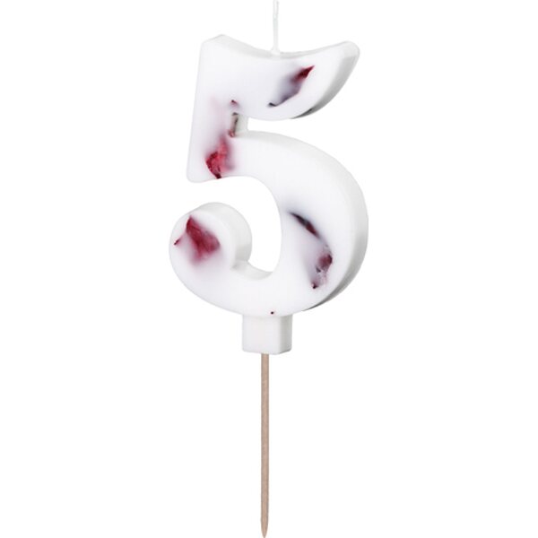 Birthday Candle Number '5', White with Flower Petals, 8 cm