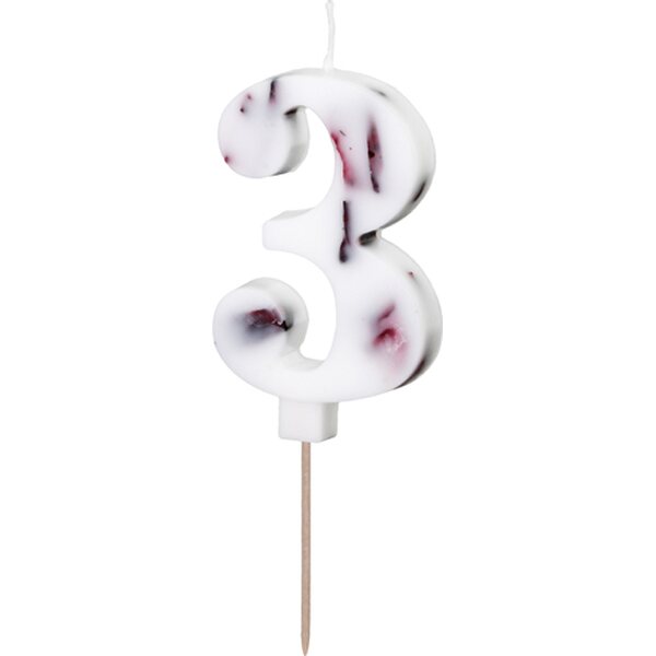 Birthday Candle Number '3', White with Flower Petals, 8 cm