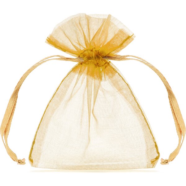 Organza pouches, gold, 10cm: 1pkt/10pc.