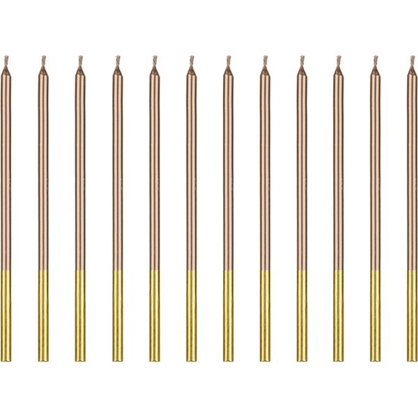 Plain birthday candles, rose gold, 14 cm: 1pkt/12pc.