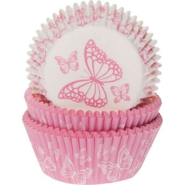 House Of Marie Baking Cups Butterfly Pink assorti pk/50