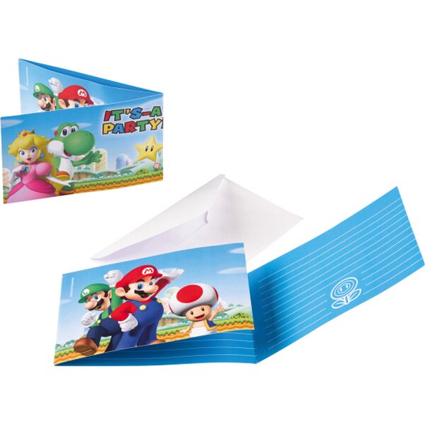 8 Invitations & Envelopes Super Mario Paper 7.9 x 14.1 cm