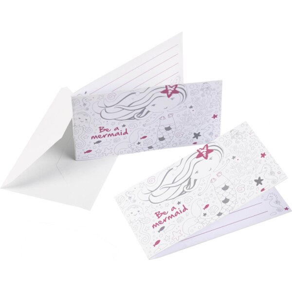 8 Invitations & Envelopes Be a Mermaid Paper 8 x 14 cm