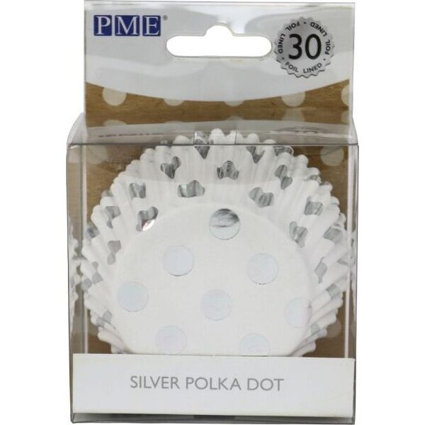 PME Foil Lined Baking Cups Silver Polka Dot pk/30
