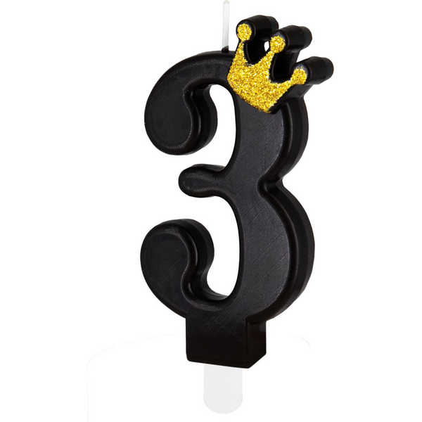 Black candle with golden crown number 3