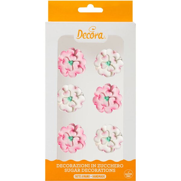 Decora 6 DOGWOOD FLOWERS PINK WHITE SUGAR DECORATIONS