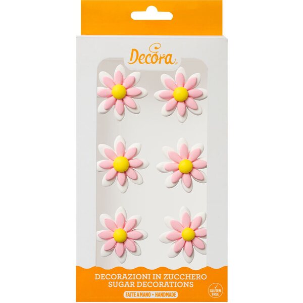 Decora 6  TWO TONE DAISIES PINK SUGAR DECORATIONS