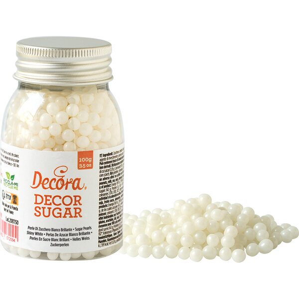 Decora 100 G SUGAR PEARLS SHINY WHITE 5 MM