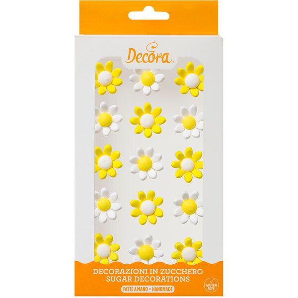 Decora 15 DAISIES YELLOW AND WHITE SUGAR DECORATIONS