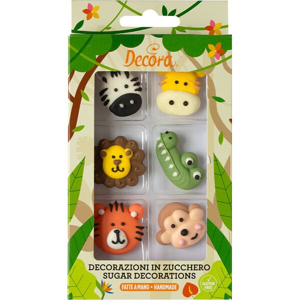 Decora 6 PCS SUGAR DECORATIONS JUNGLE ANIMALS