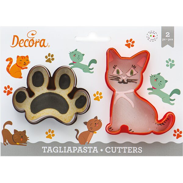 Decora CAT AND PRINT PLASTIC COOKIE CUTTERS SET OF 2