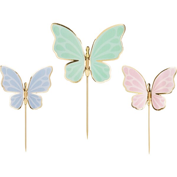 Cake toppers Butterflies, 9 x 6.5 cm, mix 1pkt/9pc