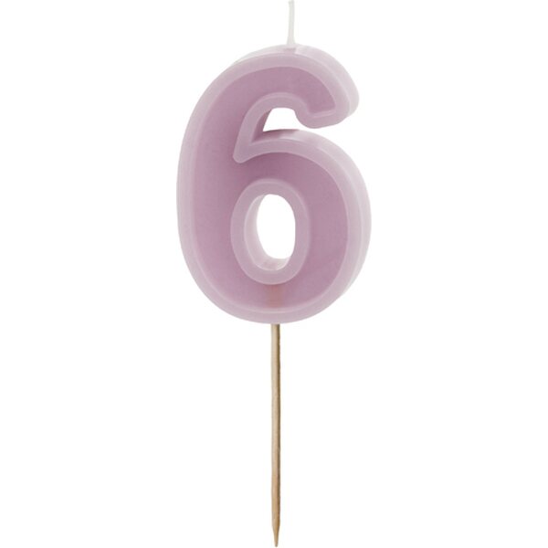 Birthday candle Number 6, violet, 6 cm