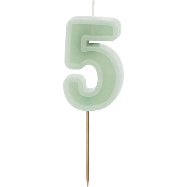 Numerokynttilä 5, vaaleanvihreä, 6 cm