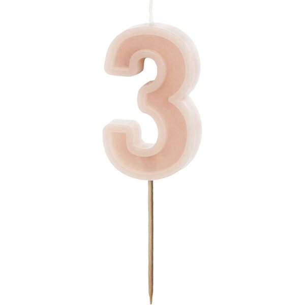 Birthday candle Number 3, dusty rose, 6 cm