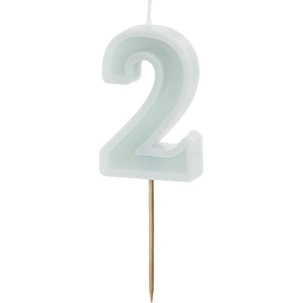 Birthday candle Number 2, light mint, 6 cm