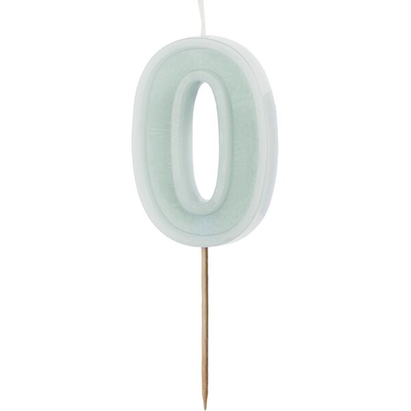 Birthday candle Number 0, light mint, 6 cm