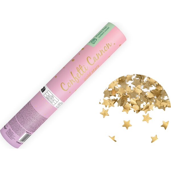 Confetti cannon, golden stars, 20cm