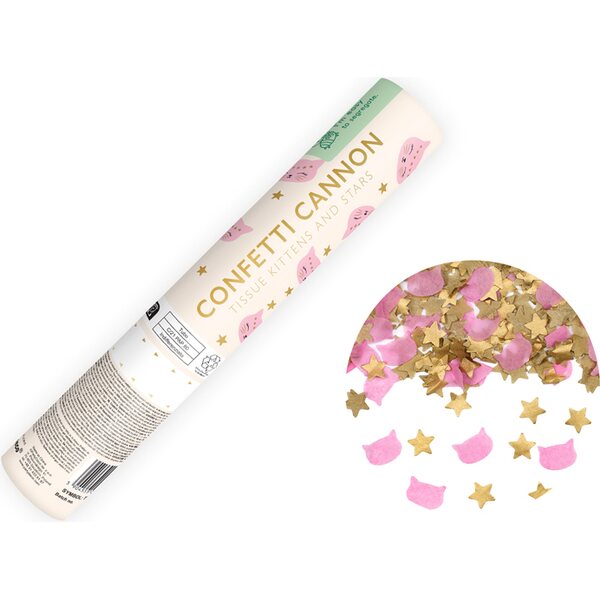 Confetti cannon, stars and cat-shaped confetti, 20cm