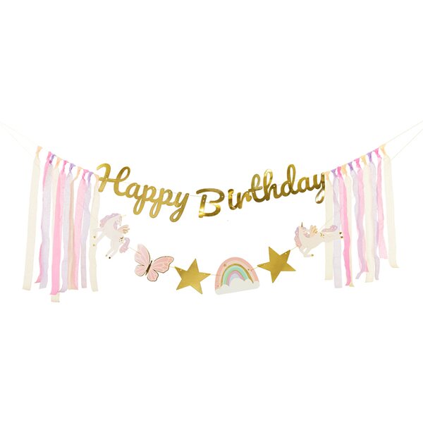 Banner Happy Birthday Unicorns, 230x17.5 cm, mix