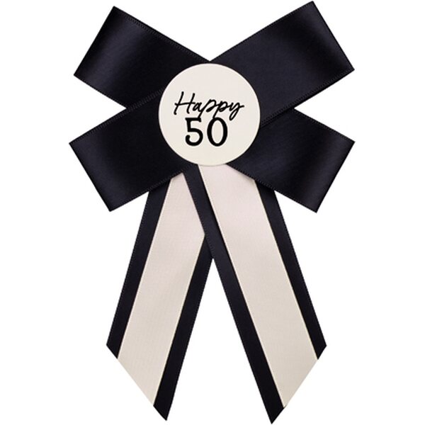 Rosette for 50th birthday, cream-black, 11x17 cm