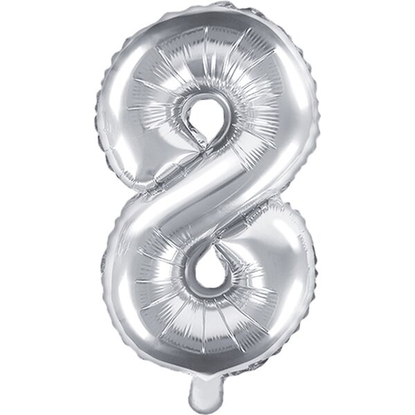 Foil Balloon Number ''8'', 35cm, silver