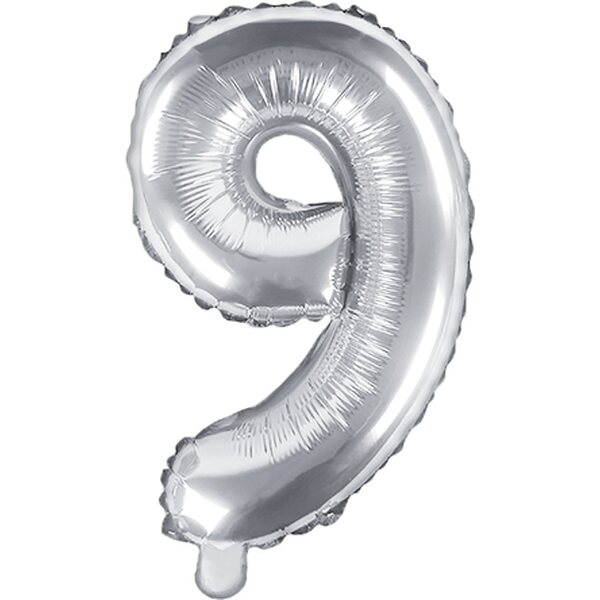 Foil Balloon Number ''9'', 35cm, silver