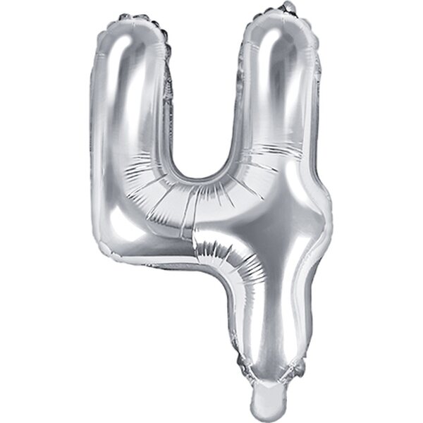 Foil Balloon Number ''4'', 35cm, silver