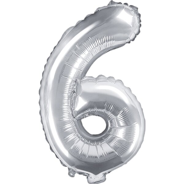 Foil Balloon Number ''6'', 35cm, silver