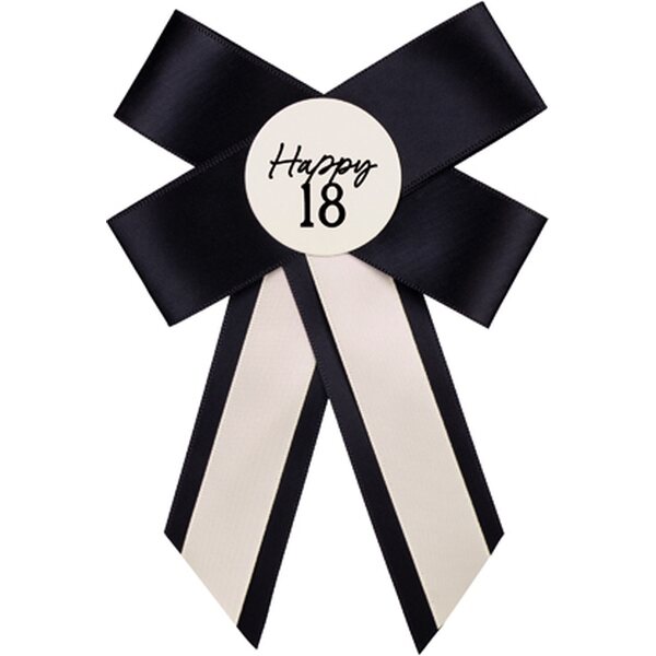 Rosette for 18th birthday, cream-black, 11x17 cm