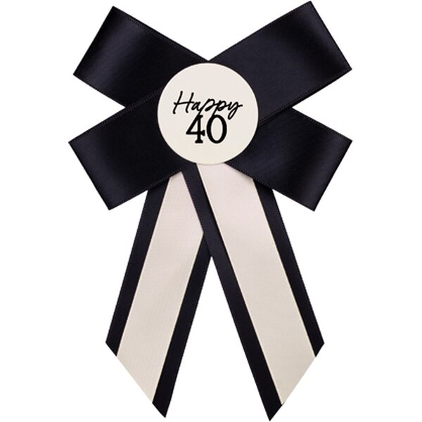 Rosette for 40th birthday, cream-black, 11x17 cm