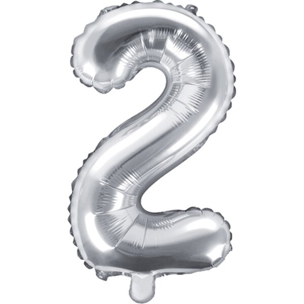 Foil Balloon Number ''2'', 35cm, silver