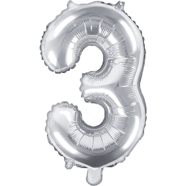 Foil Balloon Number ''3'', 35cm, silver