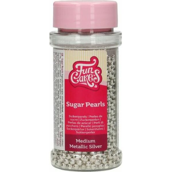 FunCakes Sugar Pearls Medium Metallic Silver 80 g