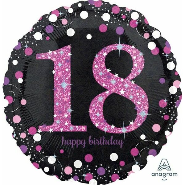 Happy Birthday 18 pinkki, tavallinen foliopallo