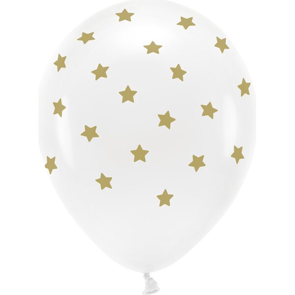 Eco-ilmapallo 33 cm pastellivalkoinen kultaiset tähdet 6 kpl/pkt