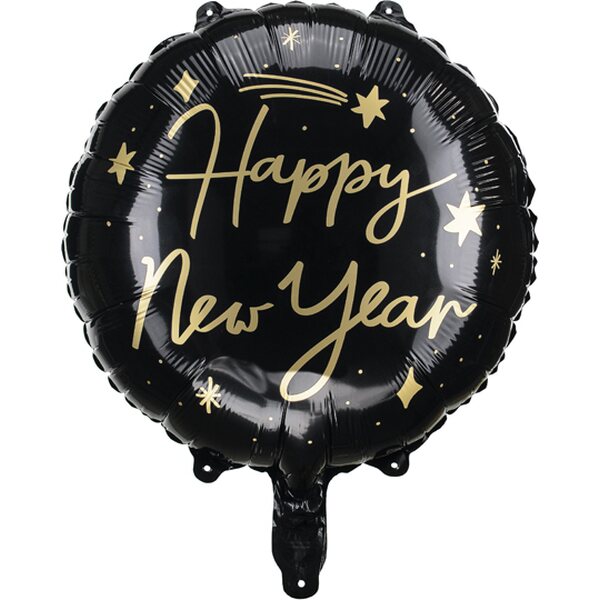 Happy New Year tavallinen foliopallo 45 cm musta